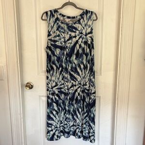 LuLaRoe Blue and White Tie-Dye Midi Dress